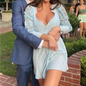 For Love and Lemons Blue Puff Sleeve Lace Dress - Sample size XS